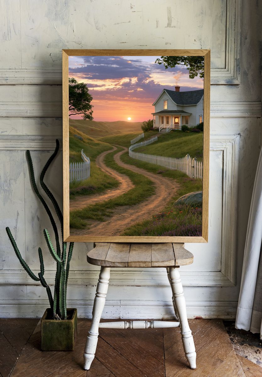 Sunset Country House Landscape Poster. room preview