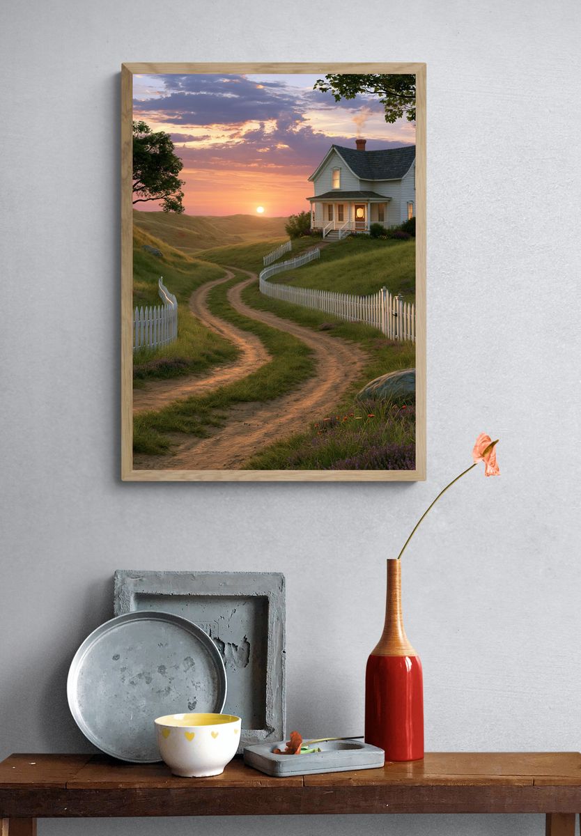Sunset Country House Landscape Poster. — room view 3