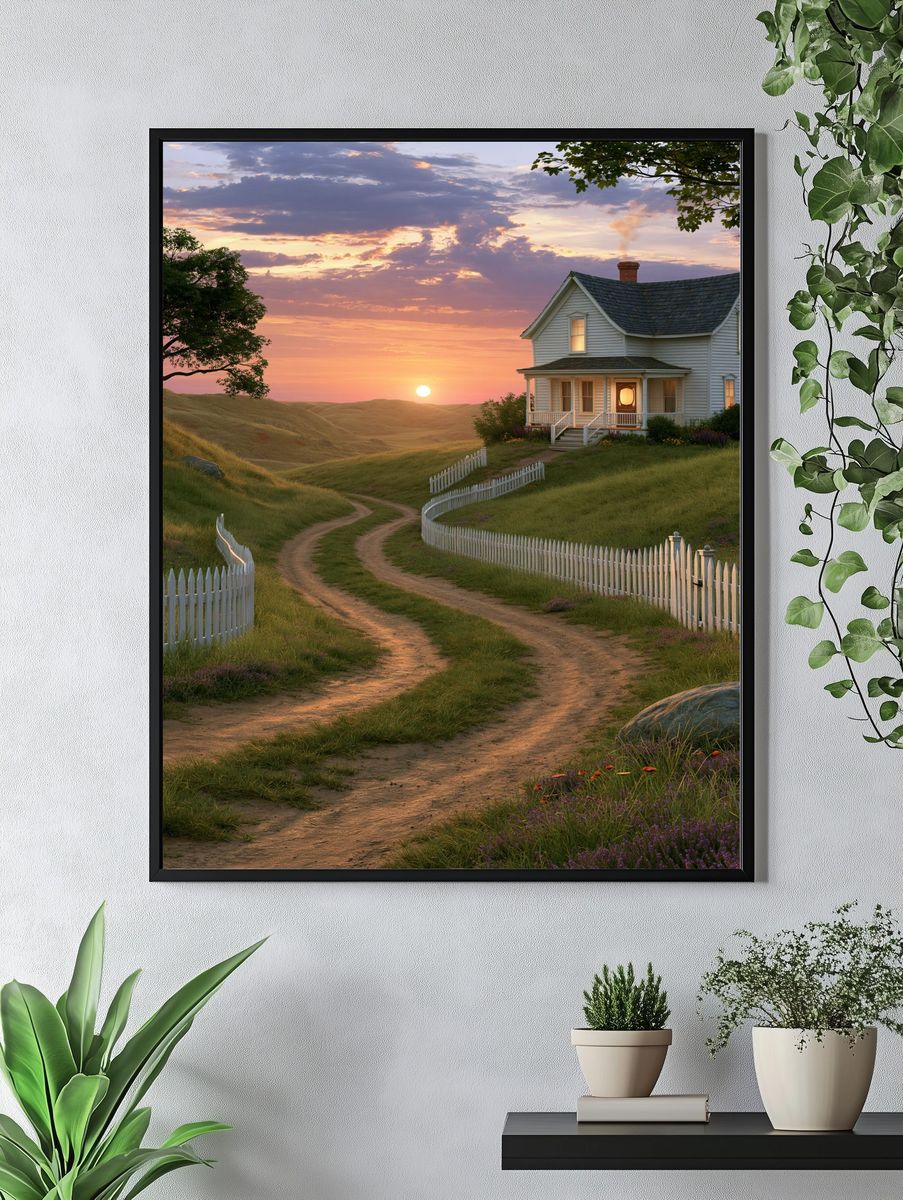 Sunset Country House Landscape Poster. — room view 4
