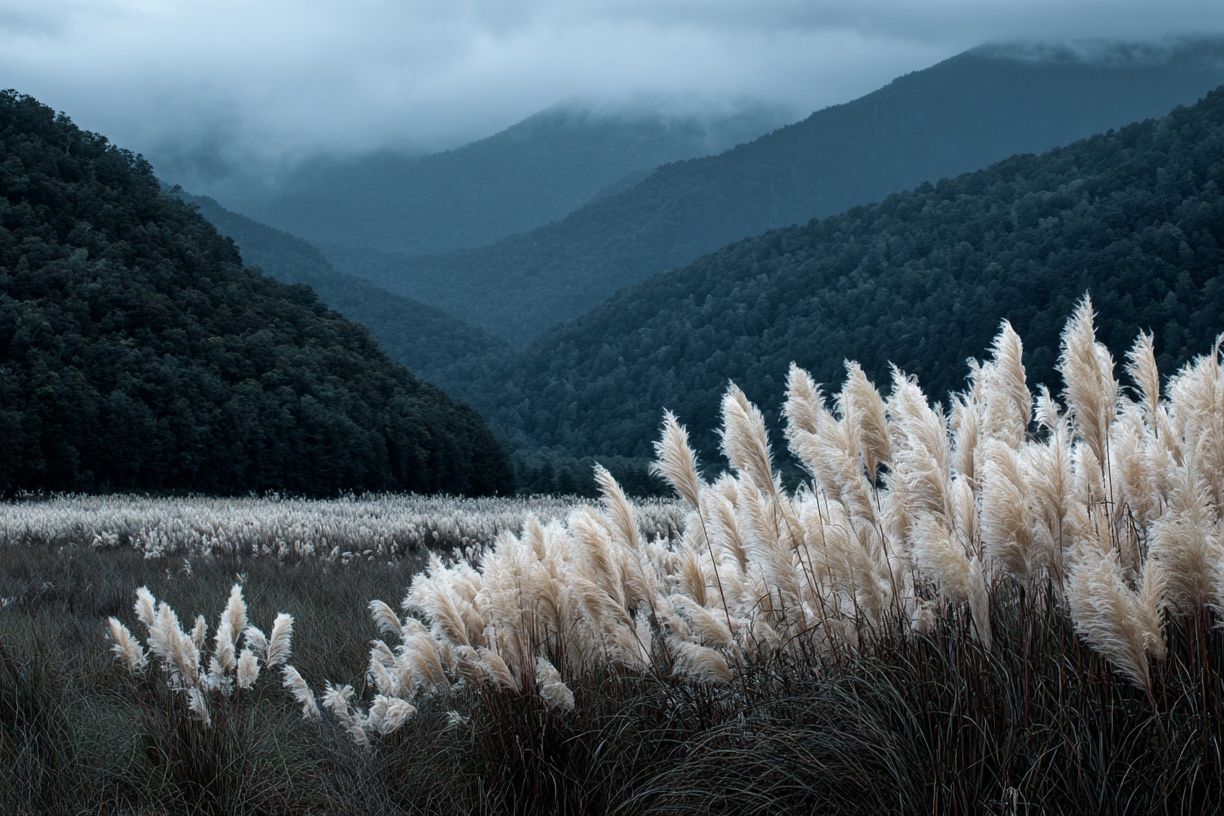 Misty Mountain Grassland Photography Poster. poster detail