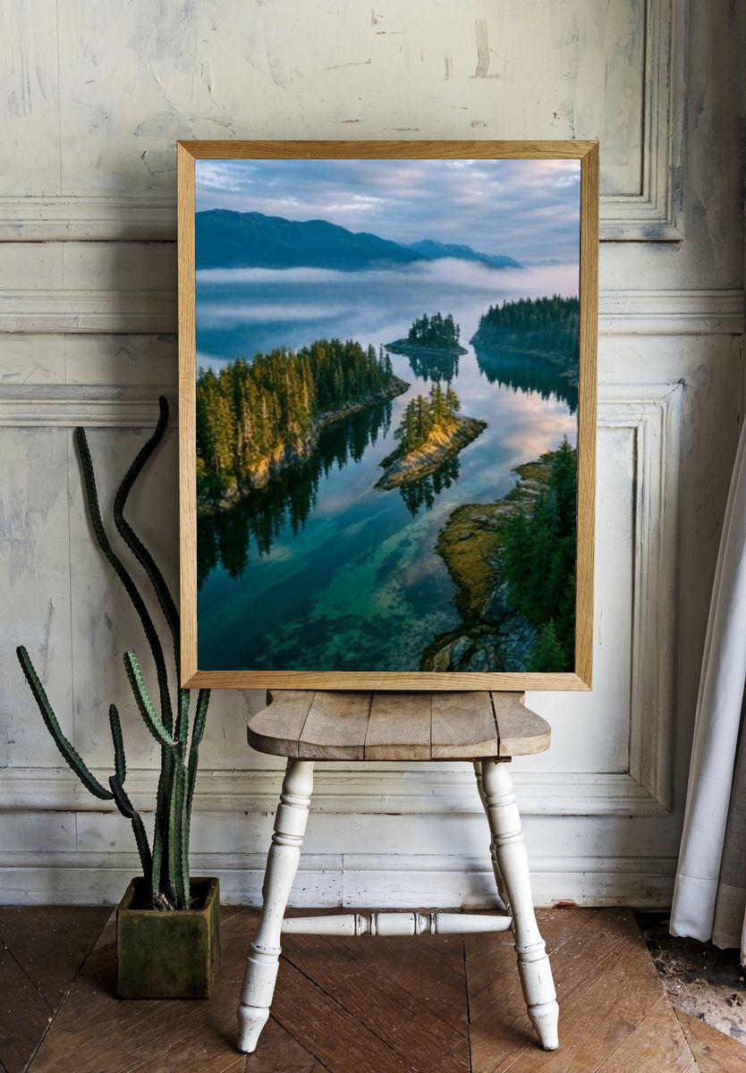 Misty Mountain Lake Landscape Poster. room preview