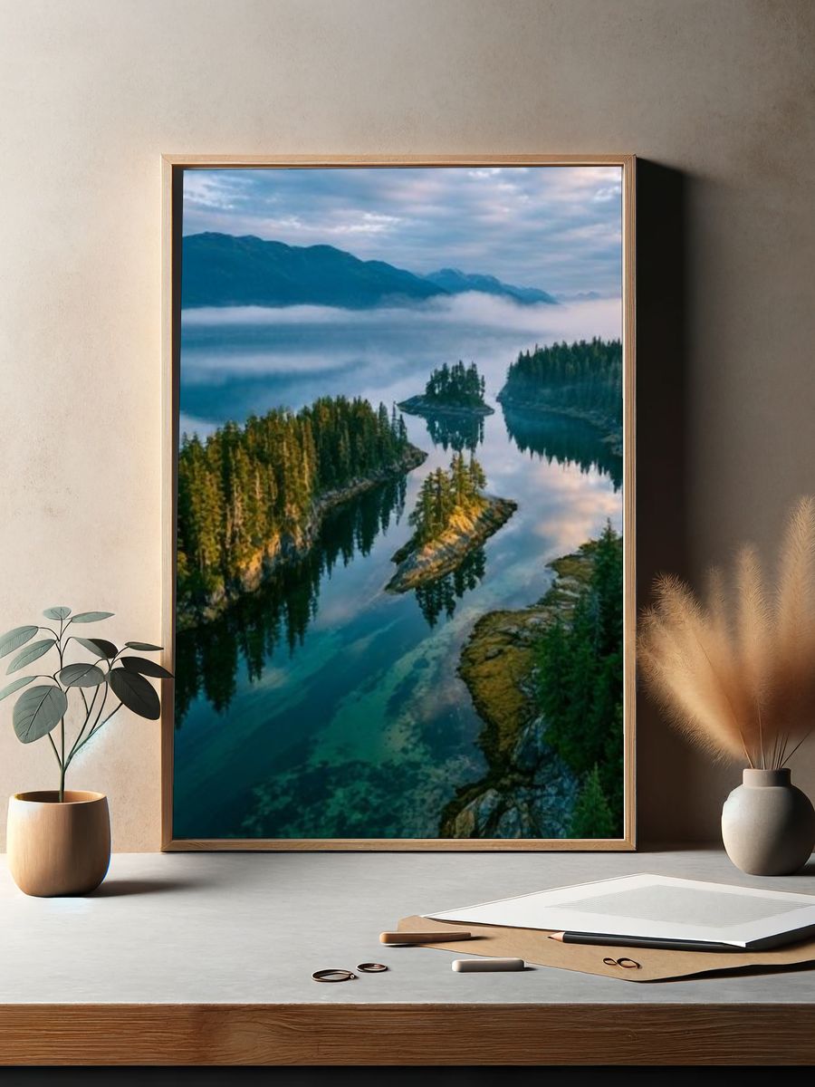 Misty Mountain Lake Landscape Poster. — room view 2
