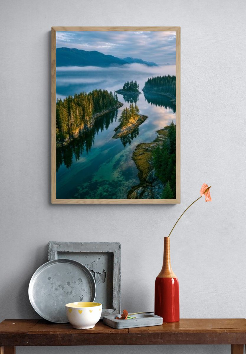 Misty Mountain Lake Landscape Poster. — room view 3