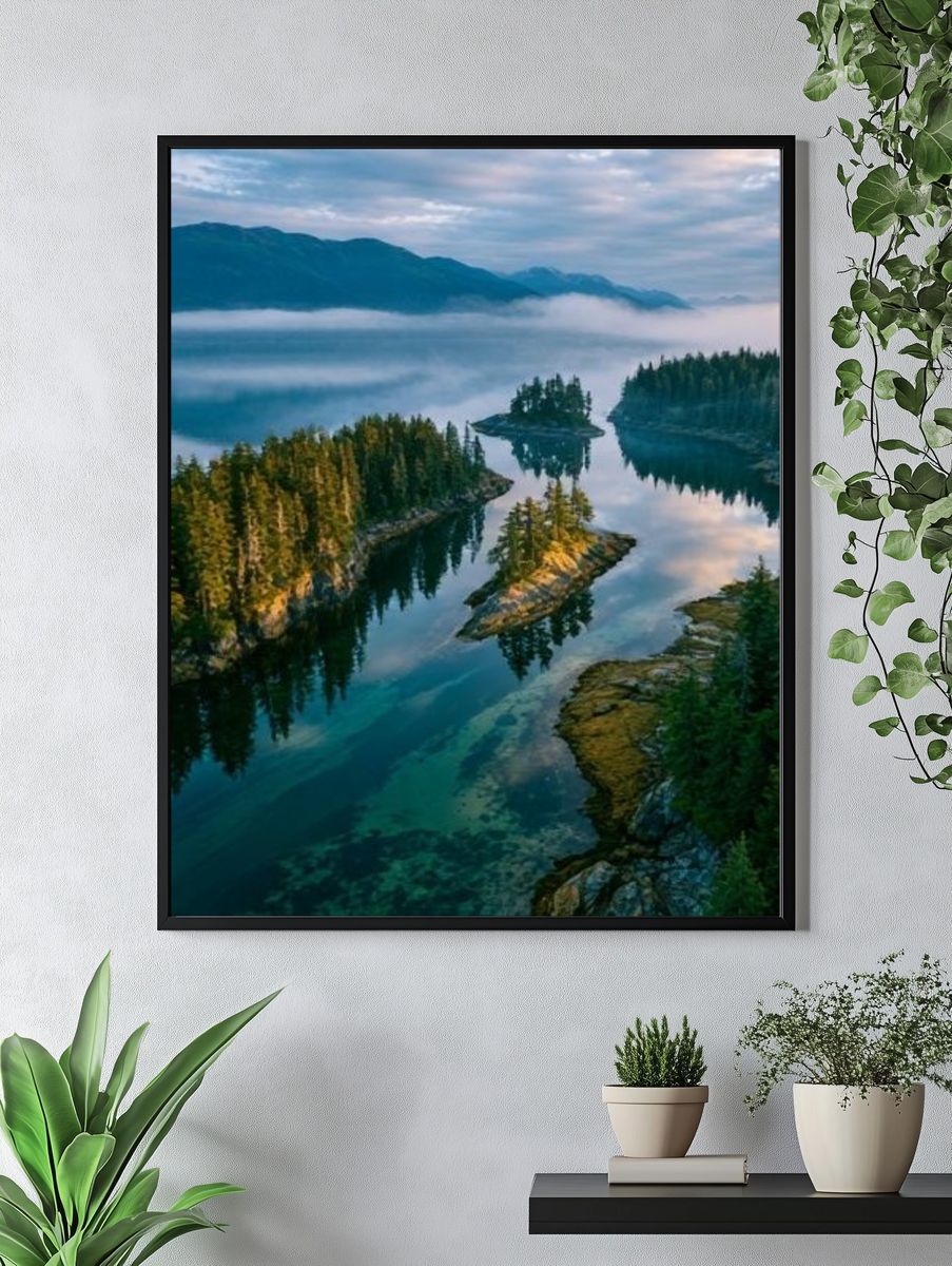 Misty Mountain Lake Landscape Poster. — room view 4