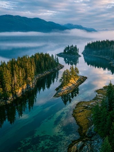 Misty Mountain Lake Landscape Poster.