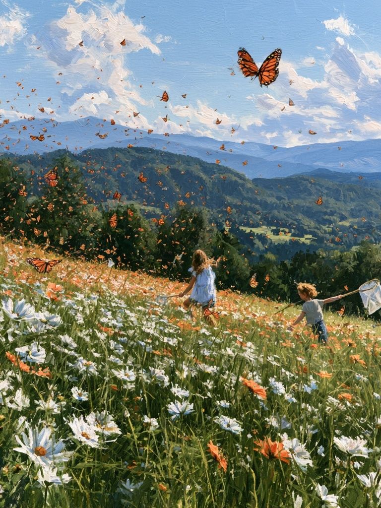 Butterfly Meadow Landscape Print. poster — nature art