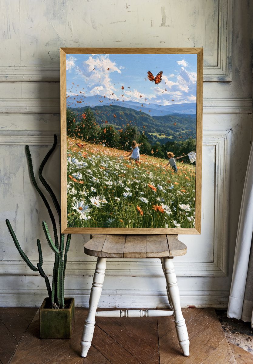 Butterfly Meadow Landscape Print. room preview