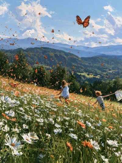 Butterfly Meadow Landscape Print. poster