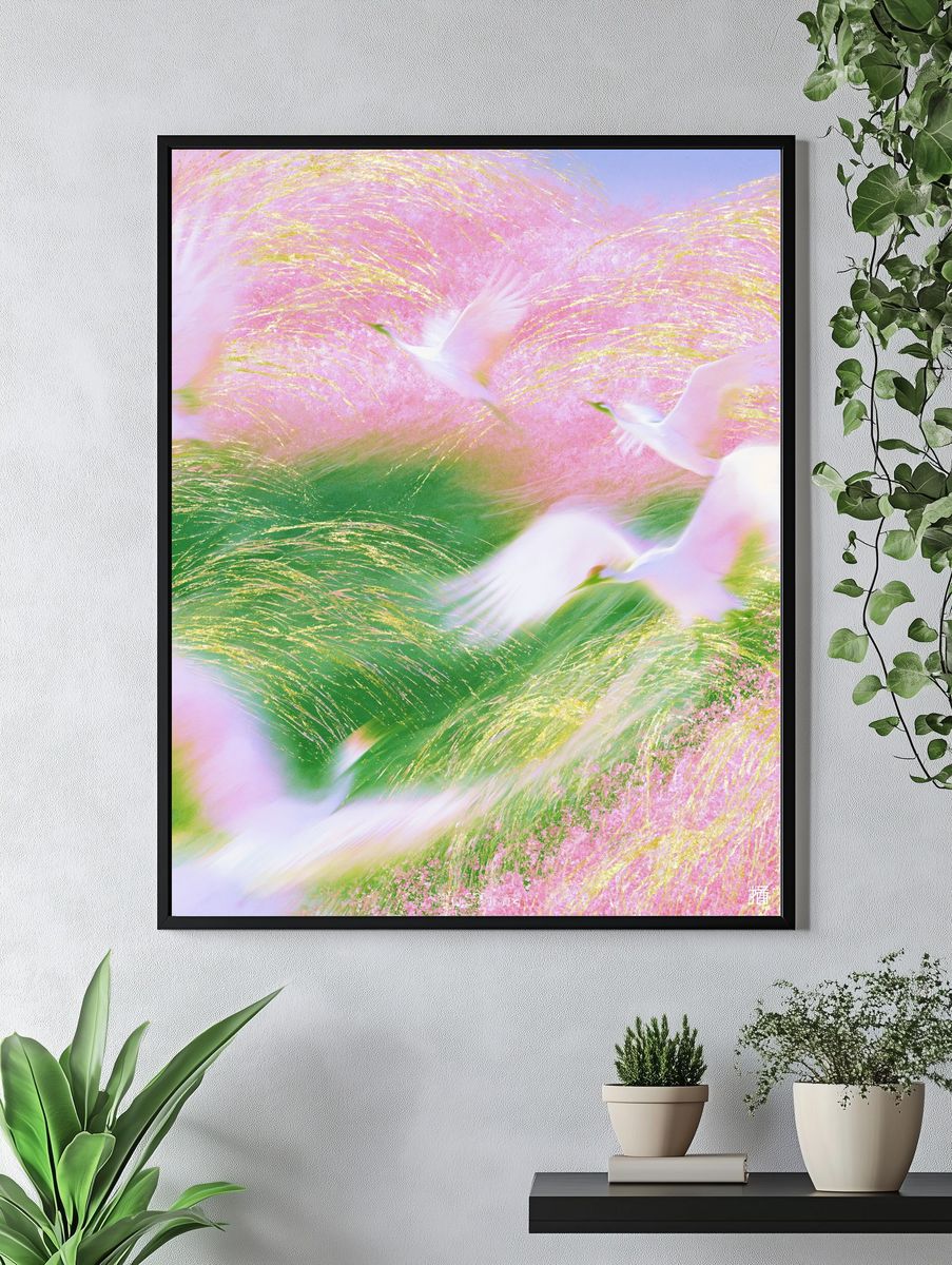 Pastel Crane Dreamscape Print. — room view 4