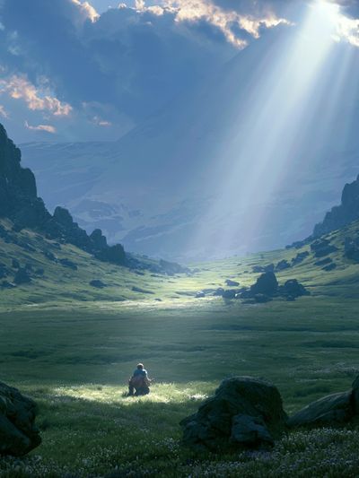 Sunlit Mountain Valley Print.
