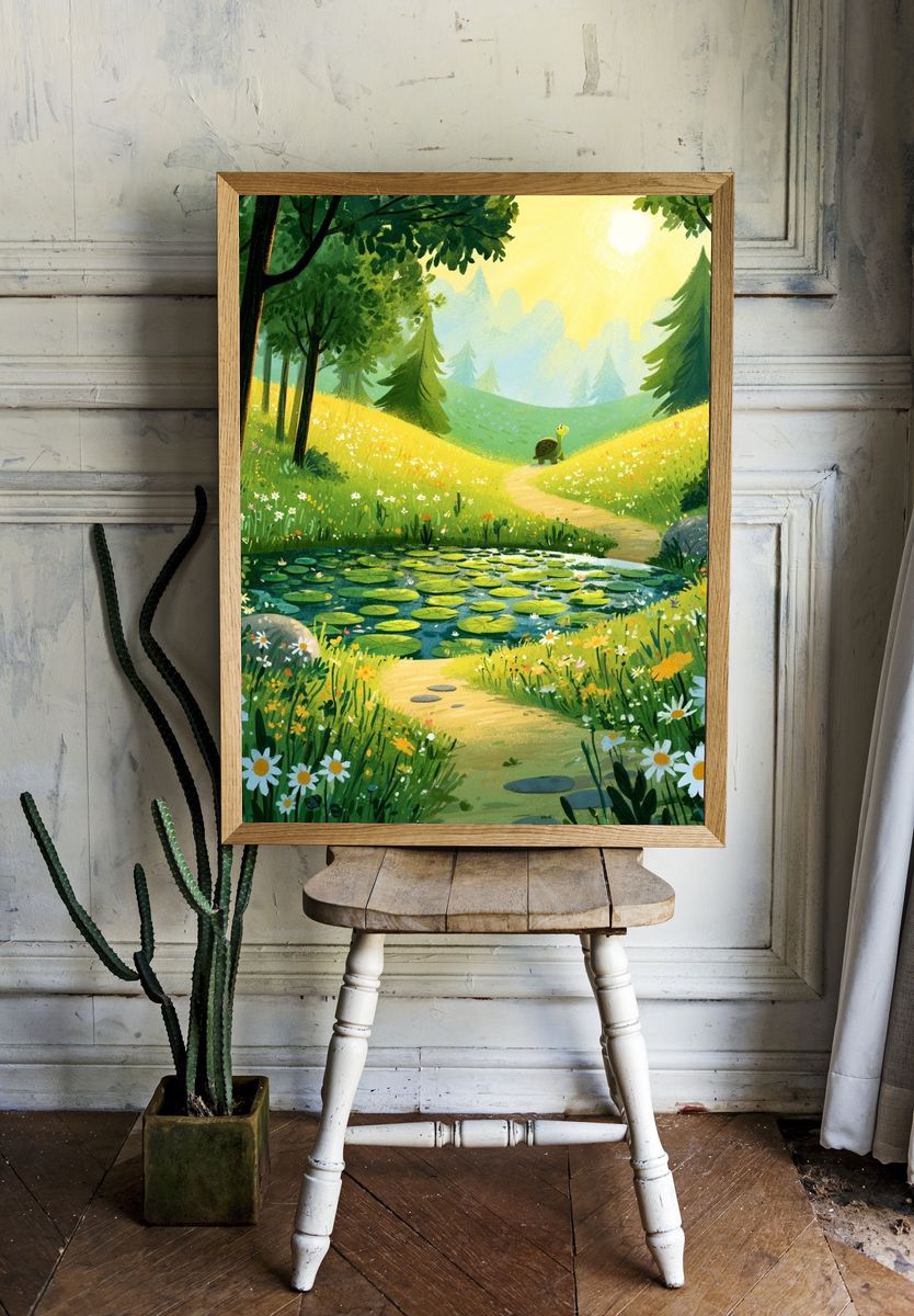 Sunny Forest Meadow Illustration Poster. — room view 1