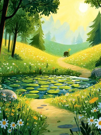 Sunny Forest Meadow Illustration Poster. poster