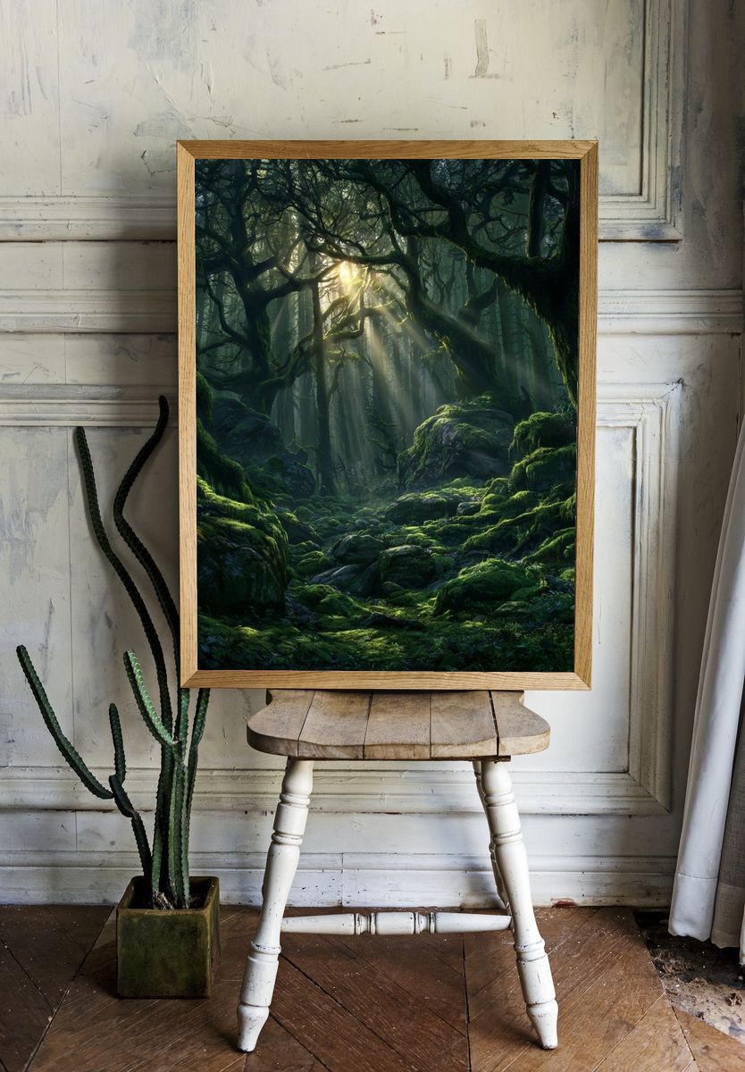 Enchanted Moss Forest Print. — room view 1