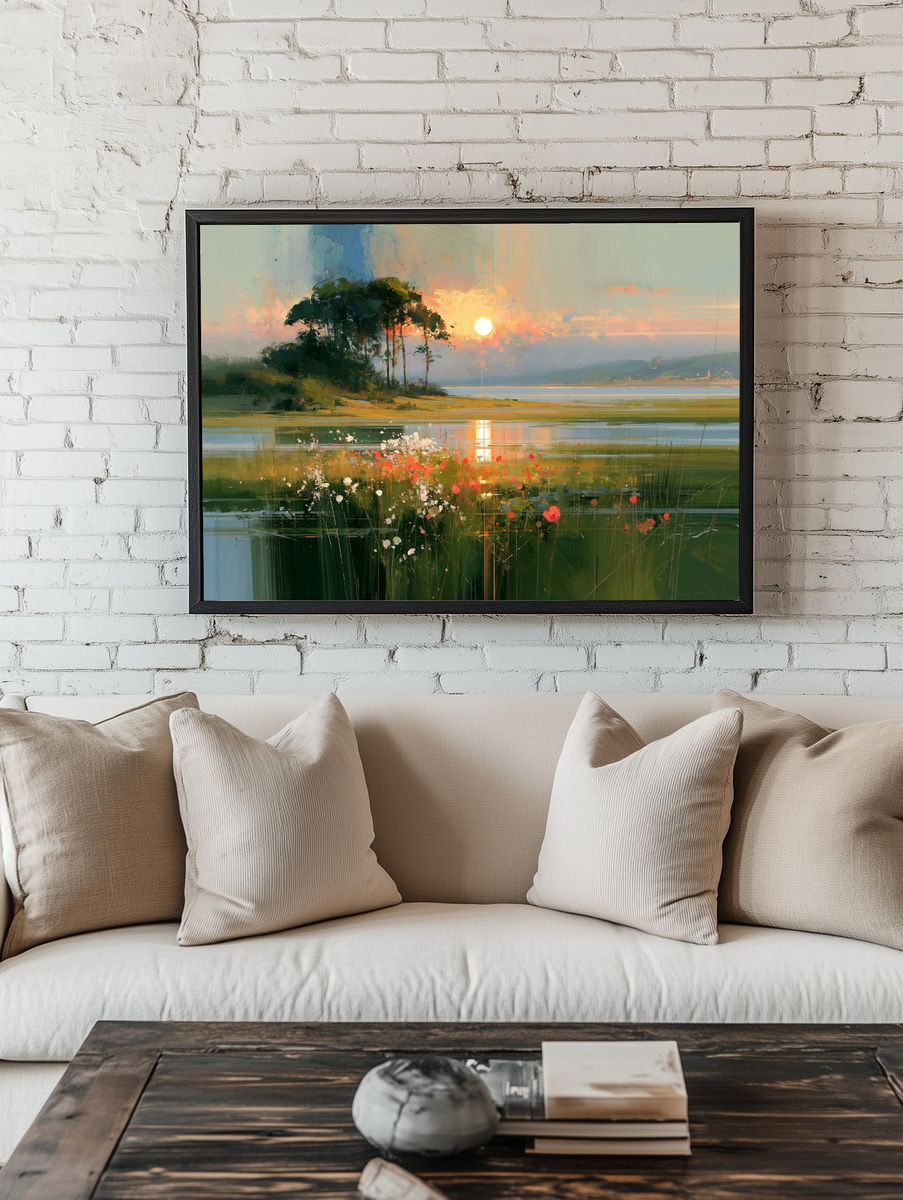Sunset Lake Landscape Print. — room view 1