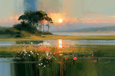 Sunset Lake Landscape Print.