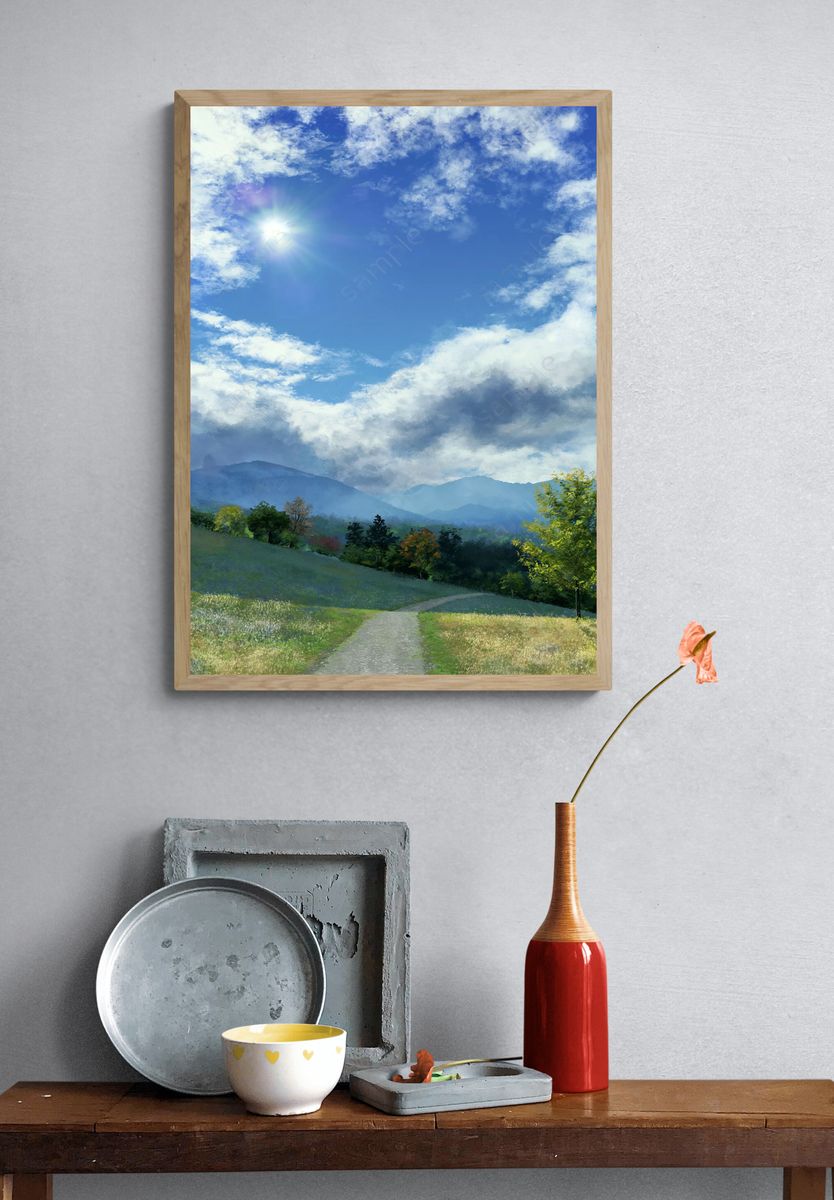 Sunlit Mountain Meadow Print. — room view 3
