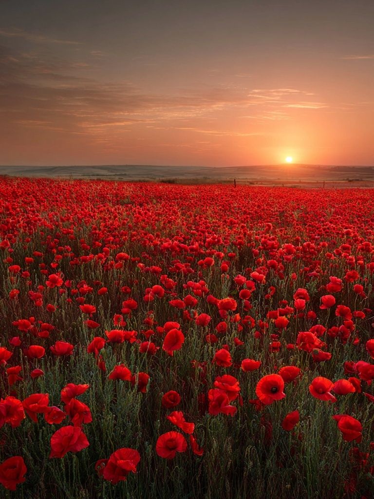 Poppy Field Sunset Nature Print. poster detail