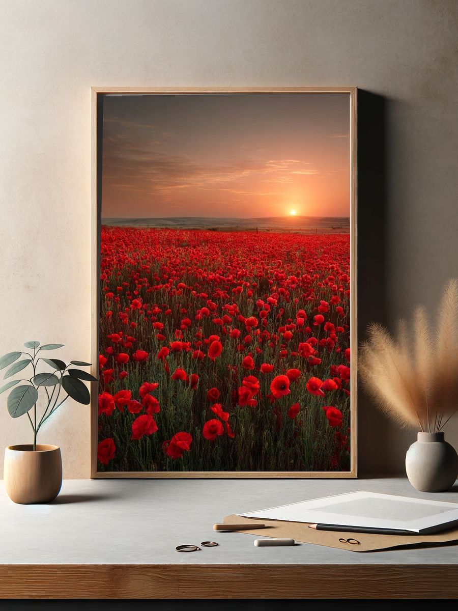 Poppy Field Sunset Nature Print. — room view 2