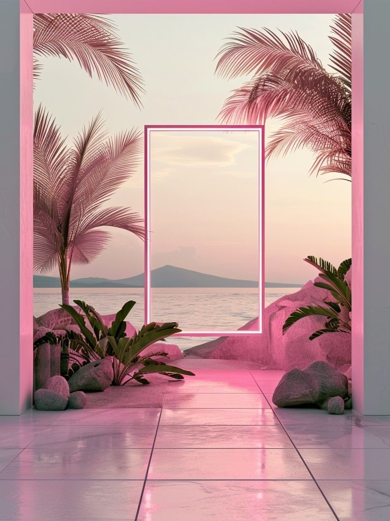 Pink Tropical Sunset Print. poster detail
