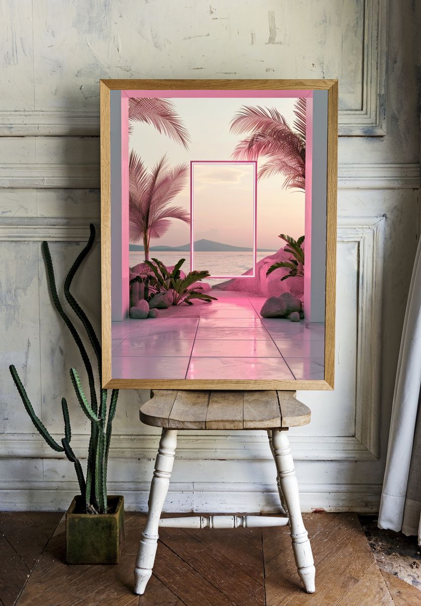 Pink Tropical Sunset Print. room preview