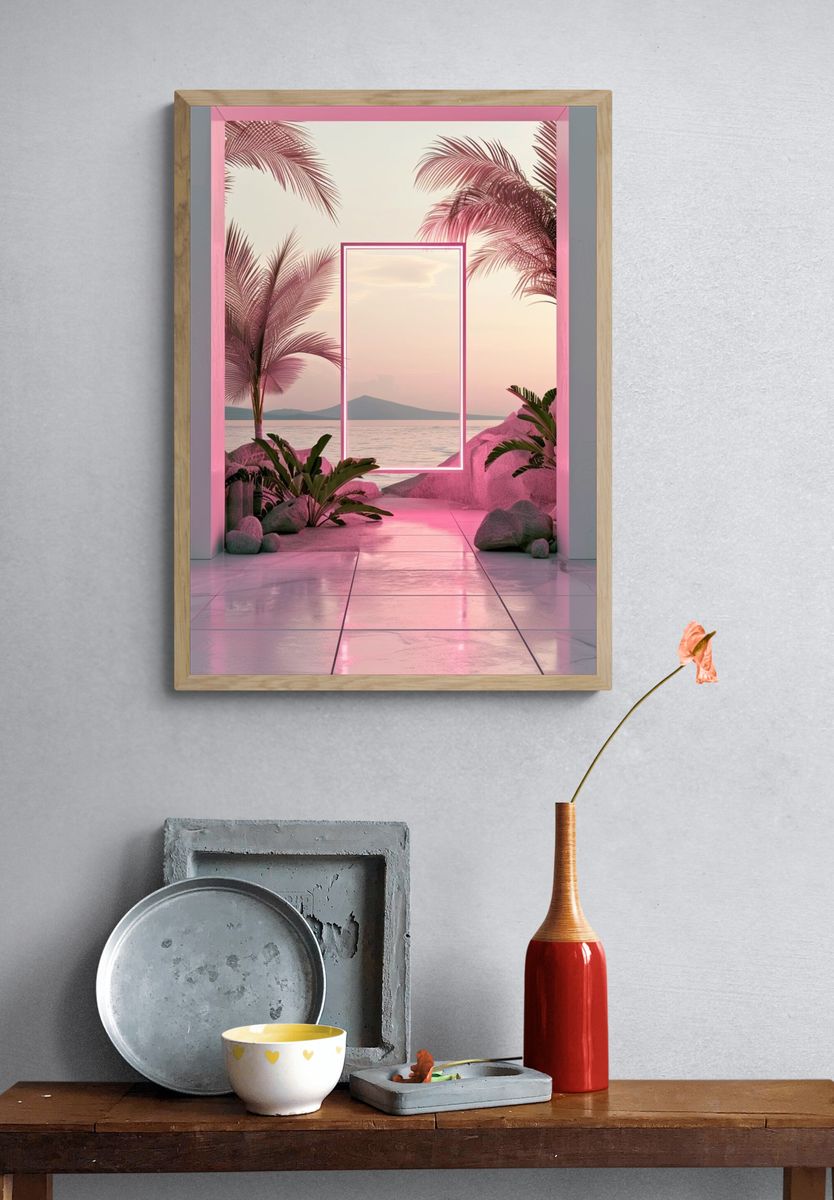 Pink Tropical Sunset Print. — room view 3