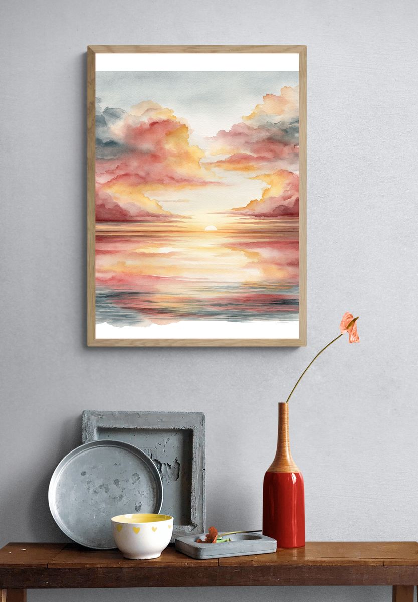 Sunset Clouds Watercolor Print. — room view 3