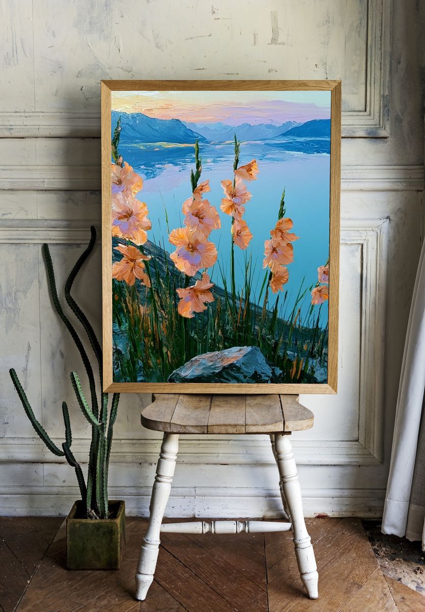 Alpine Wildflowers Lake View Poster. — room view 1