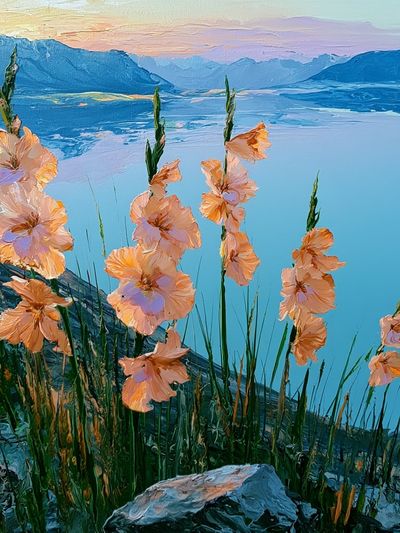 Alpine Wildflowers Lake View Poster. poster