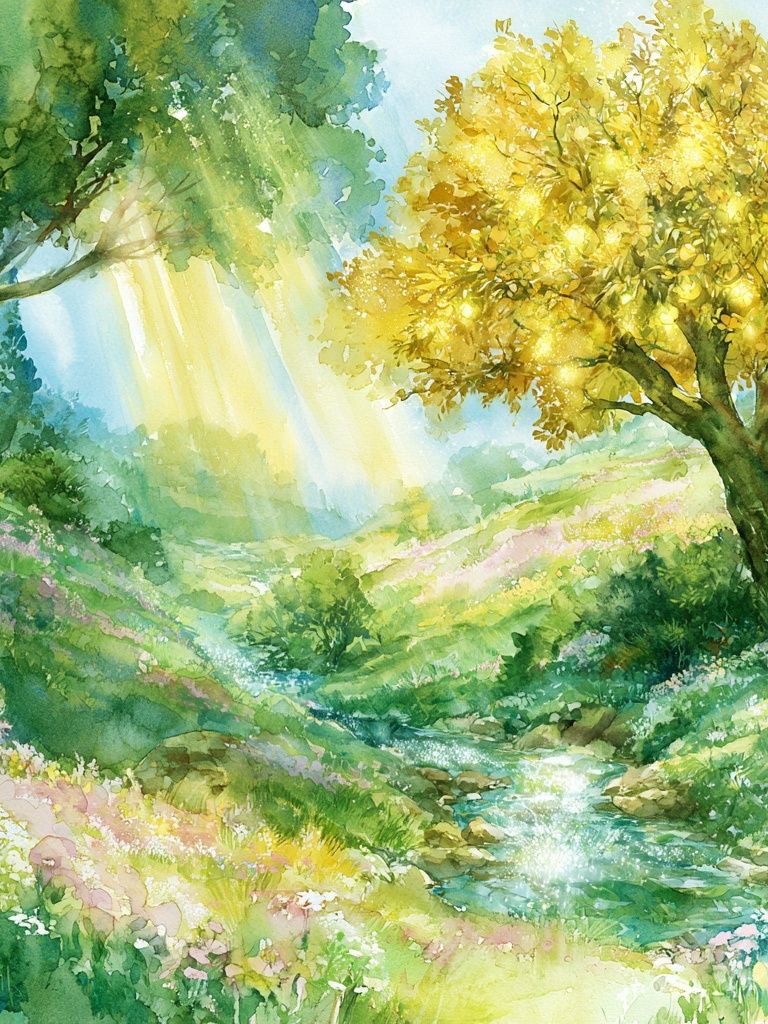 Sunlit Meadow Watercolor Poster. poster detail