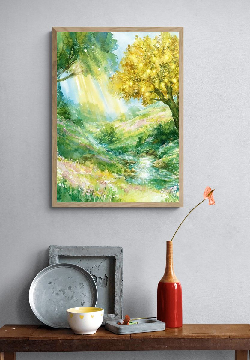 Sunlit Meadow Watercolor Poster. — room view 3