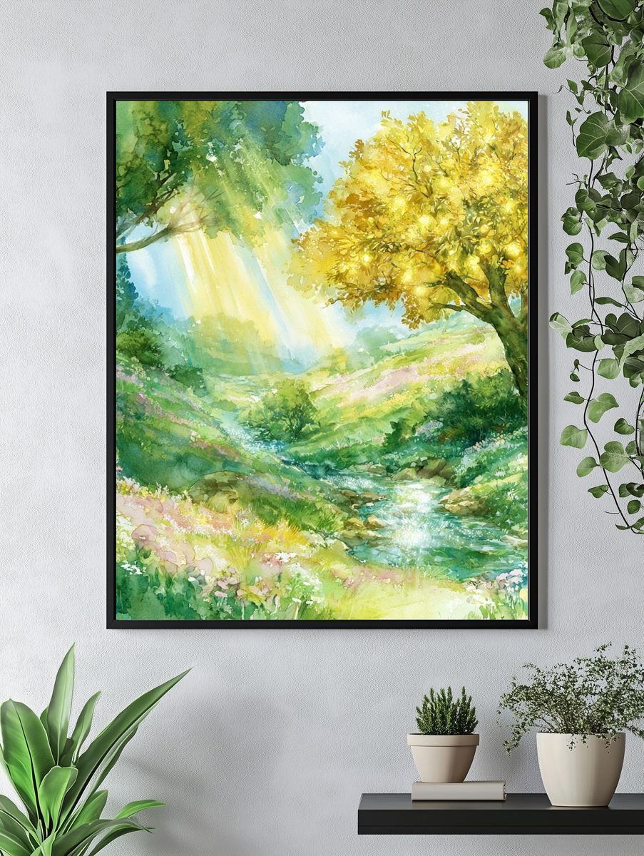Sunlit Meadow Watercolor Poster. — room view 4