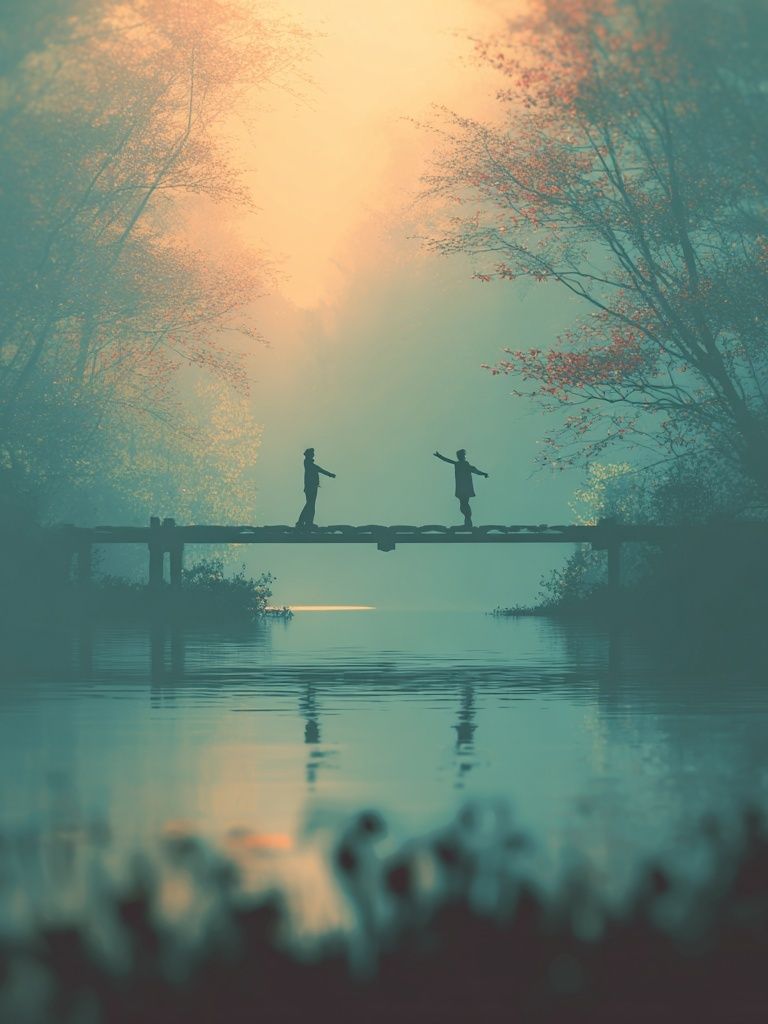 Misty Bridge at Dawn Print. poster — nature art