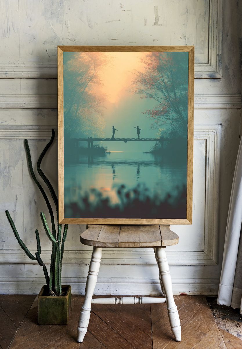 Misty Bridge at Dawn Print room preview