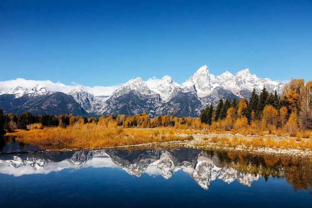 majestic peaks Teton Range reflect. poster — nature art