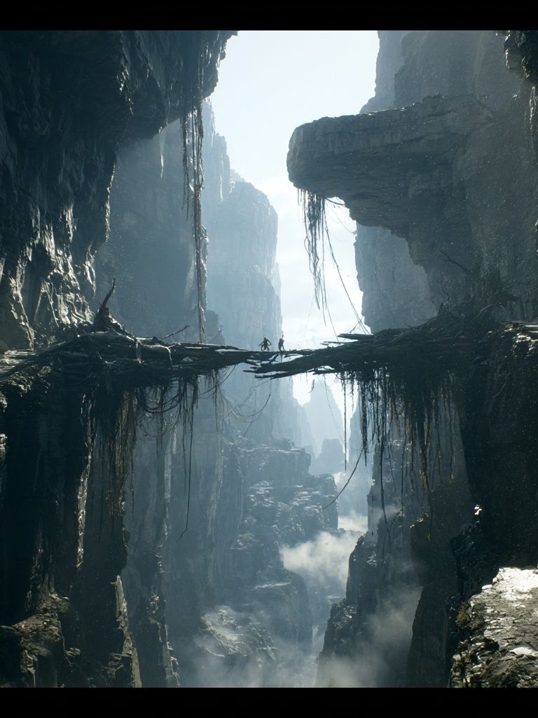 Misty Canyon Bridge Landscape Print. poster detail