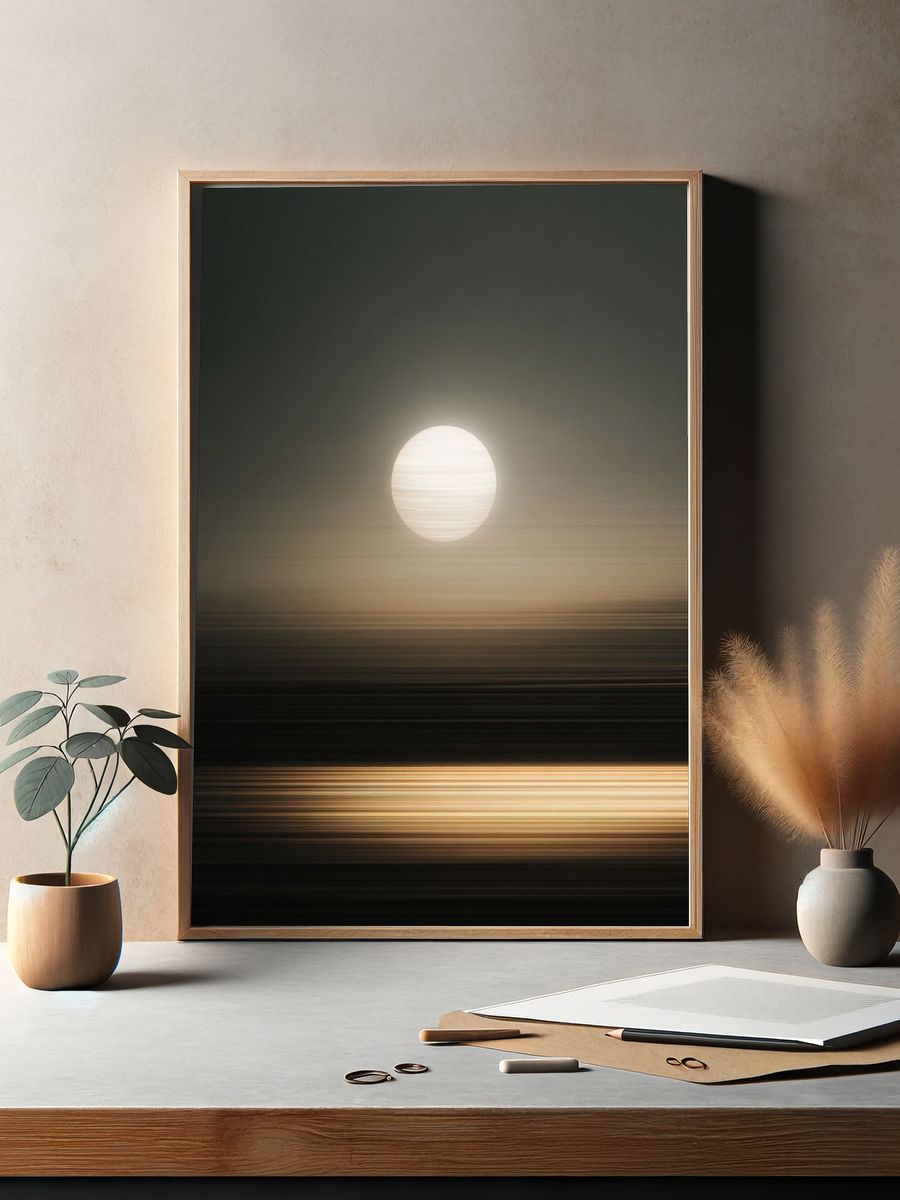 Golden Moon Horizon Abstract Print. — room view 2