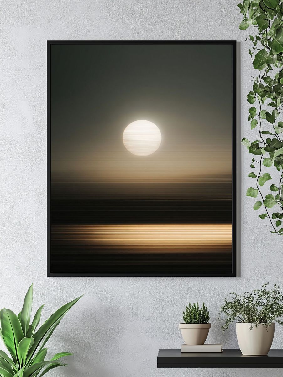 Golden Moon Horizon Abstract Print. — room view 4