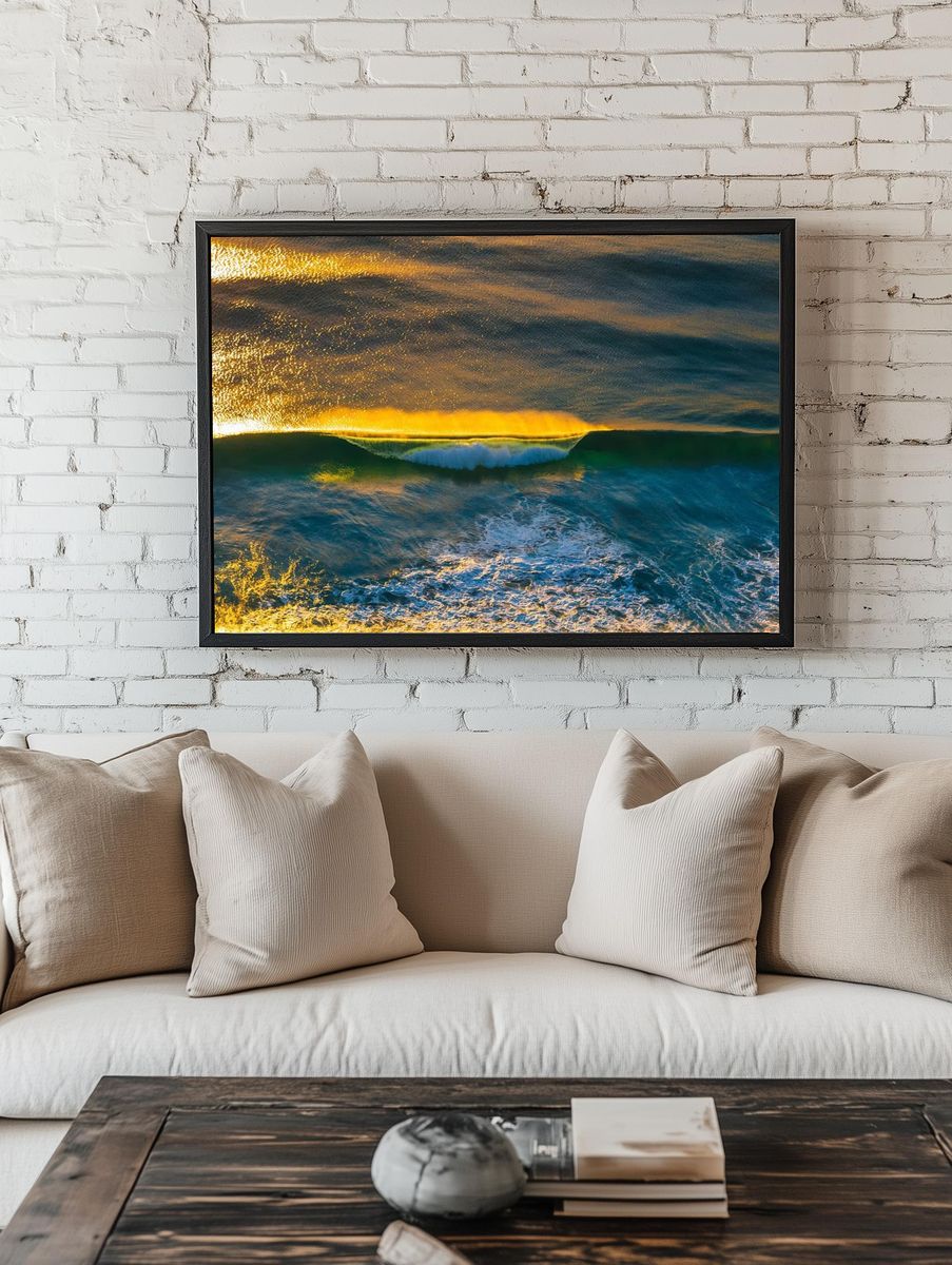 Golden Ocean Wave Print room preview