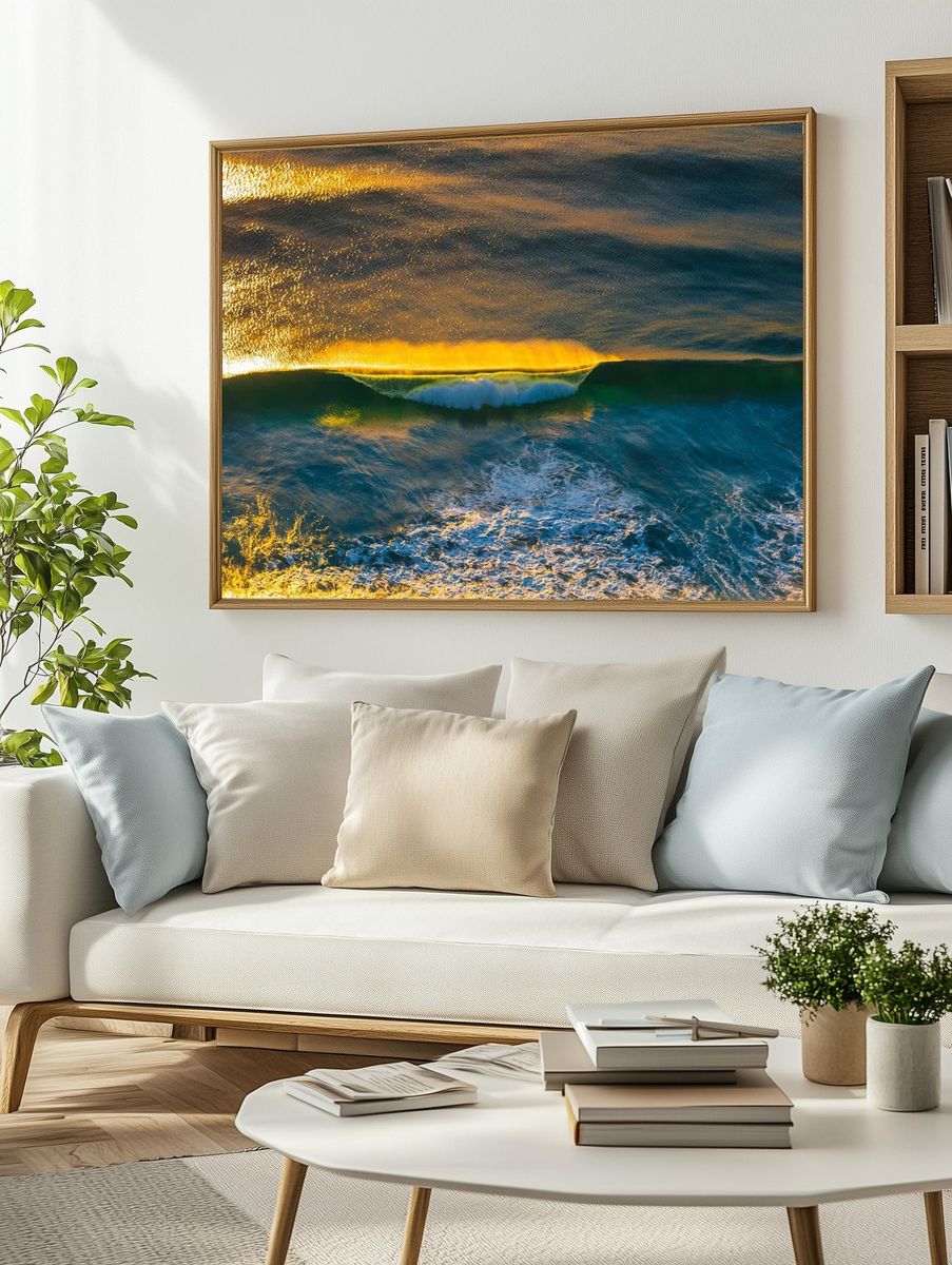 Golden Ocean Wave Print. — room view 2