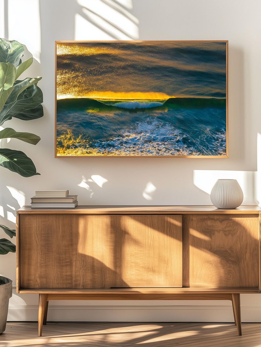 Golden Ocean Wave Print. — room view 3