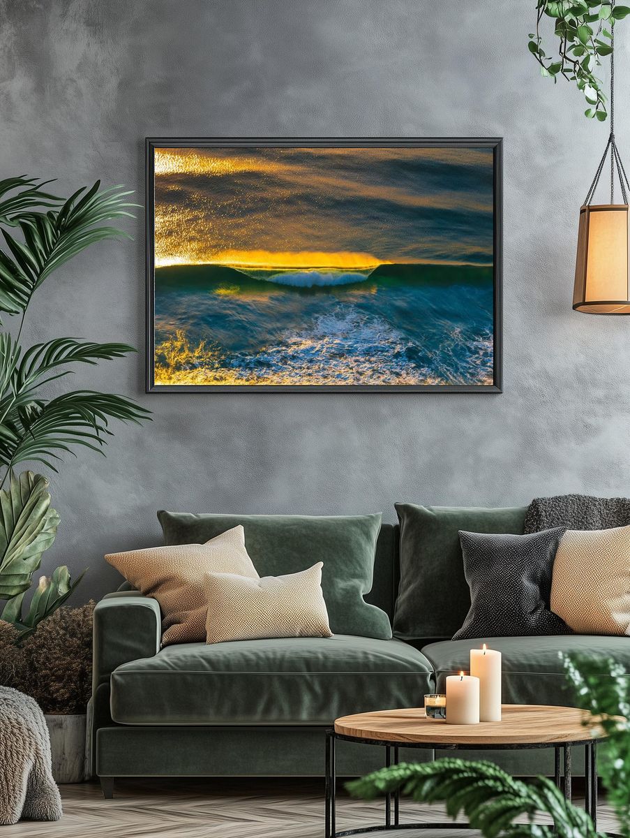 Golden Ocean Wave Print. — room view 4