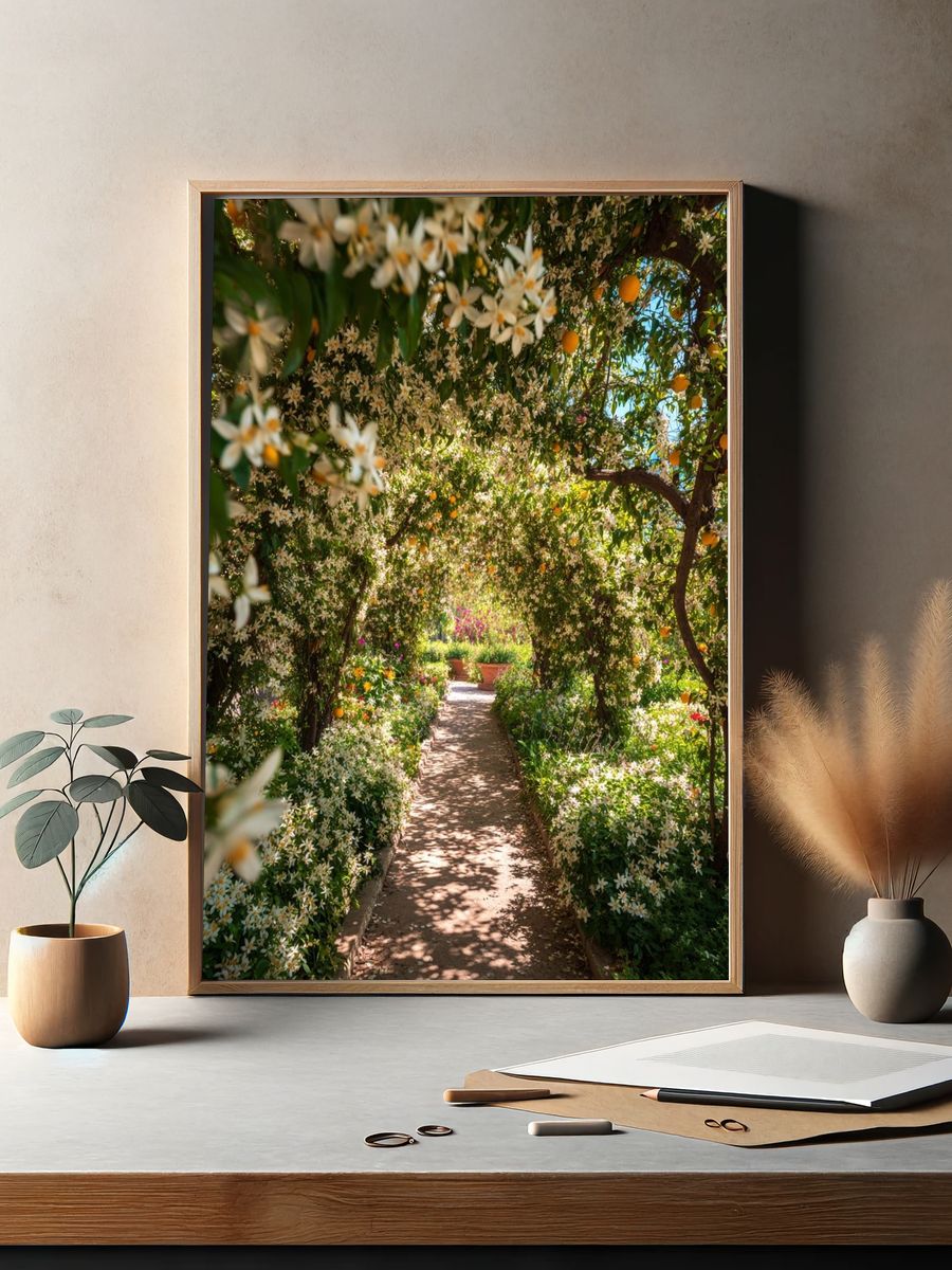 Citrus Garden Path Photography Poster. — room view 2