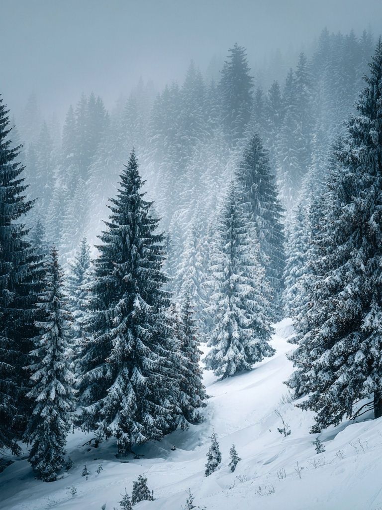 Snowy Pine Forest Landscape Poster. poster detail