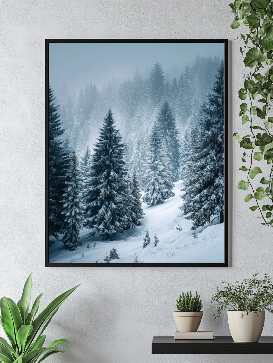 Snowy Pine Forest Landscape Poster. — room view 4
