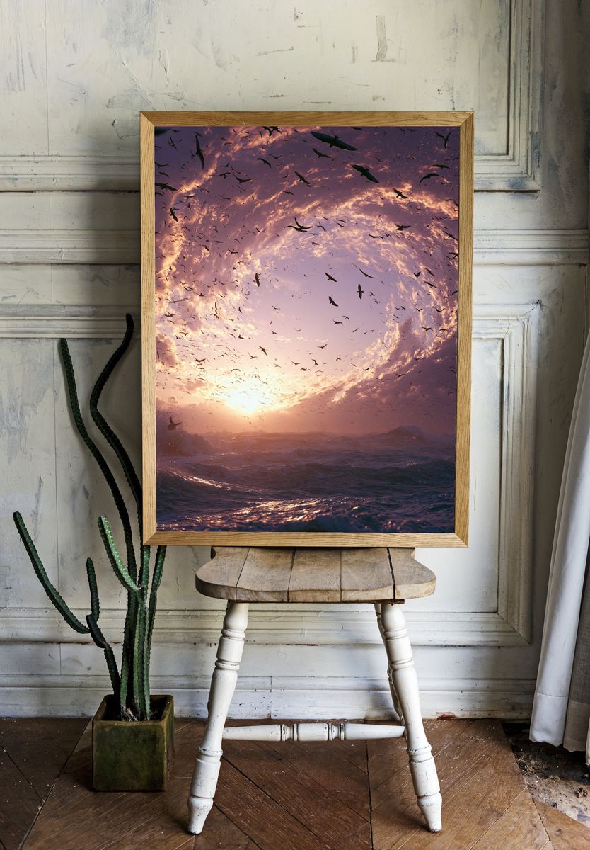 Sunset Seabirds Ocean Print. room preview