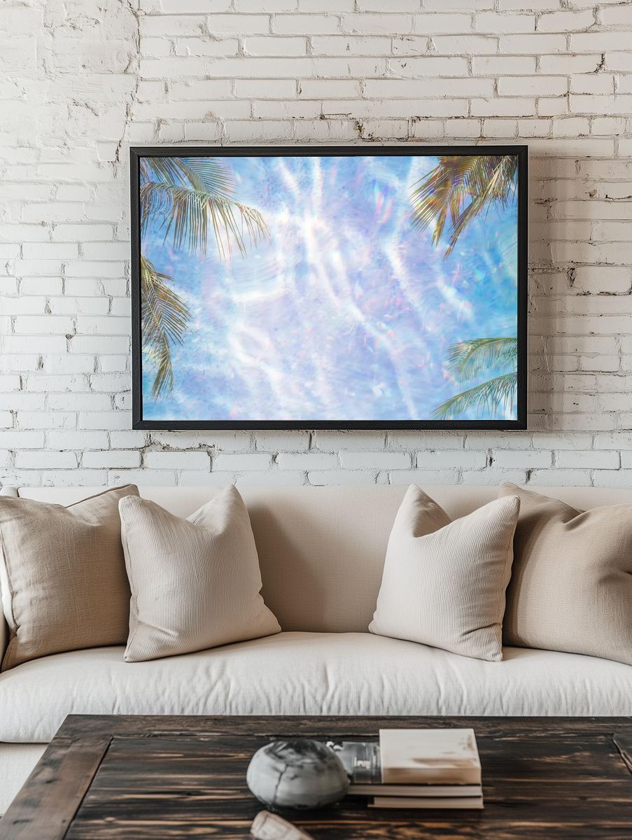 Shiny holographic tropical background design. room preview