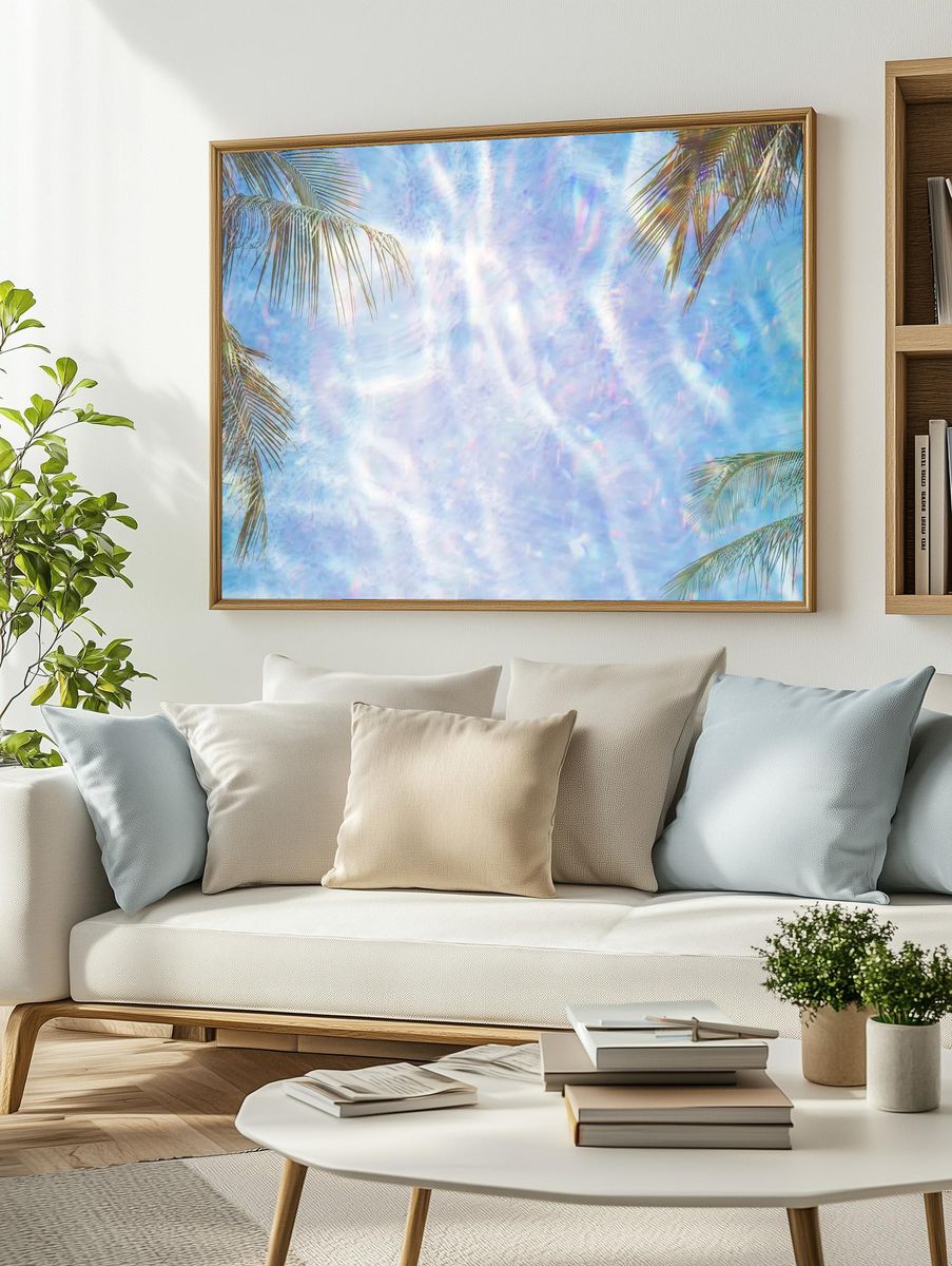Shiny holographic tropical background design. — room view 2