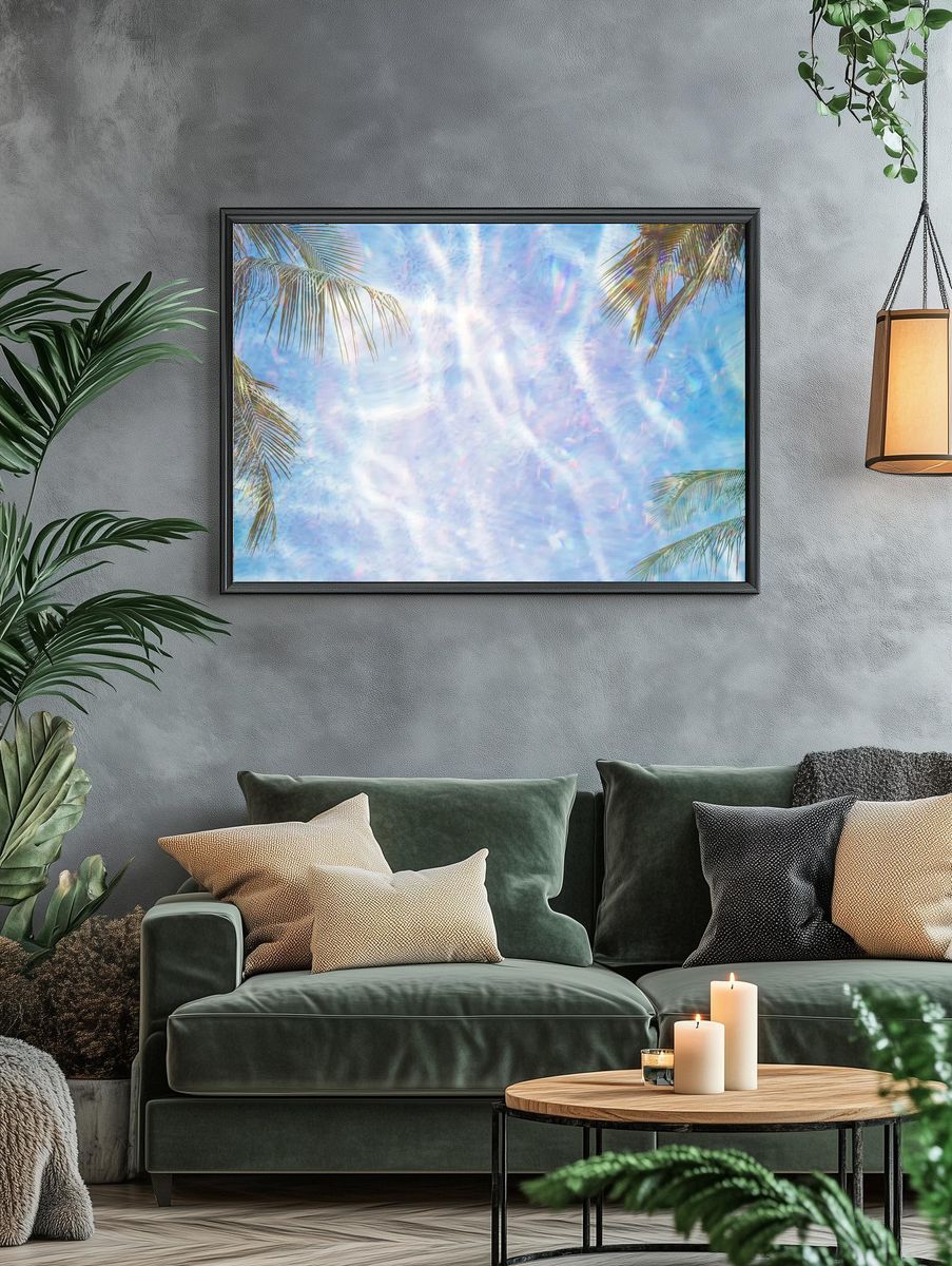 Shiny holographic tropical background design. — room view 4