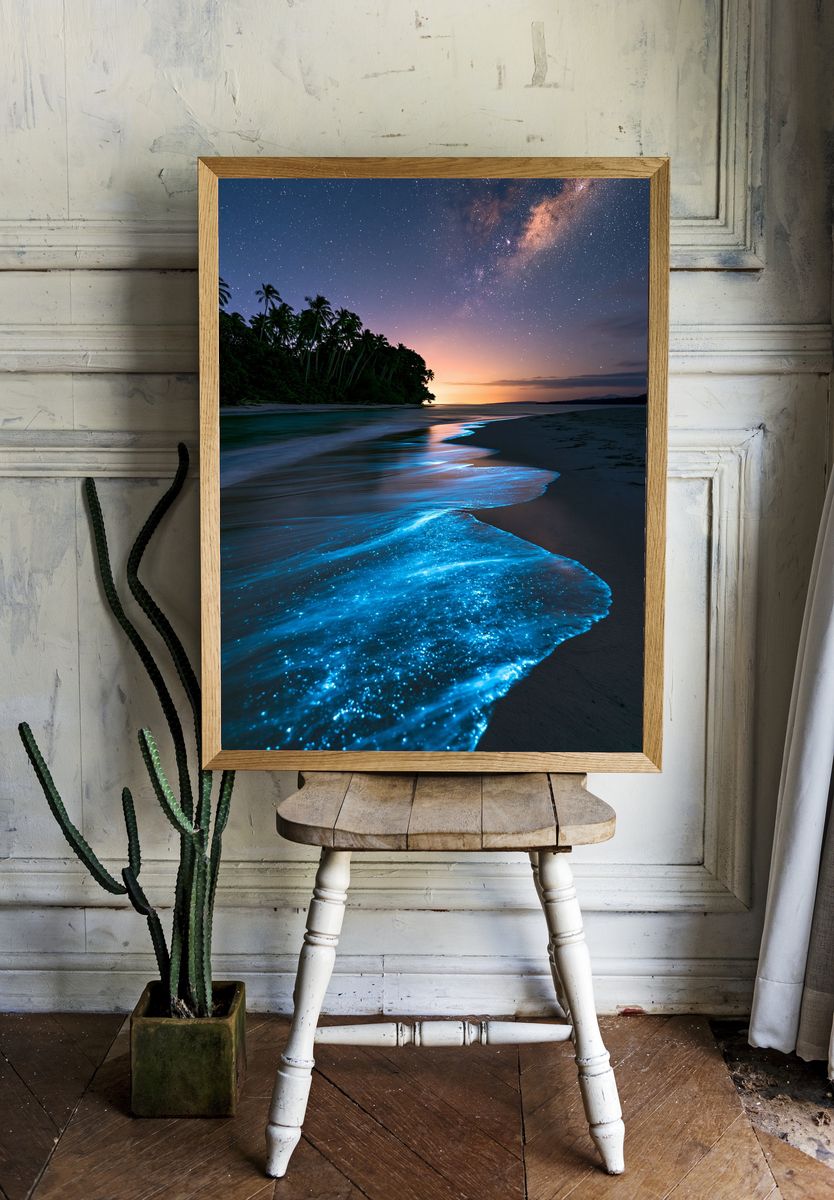 Bioluminescent Beach Nightscape Poster. room preview