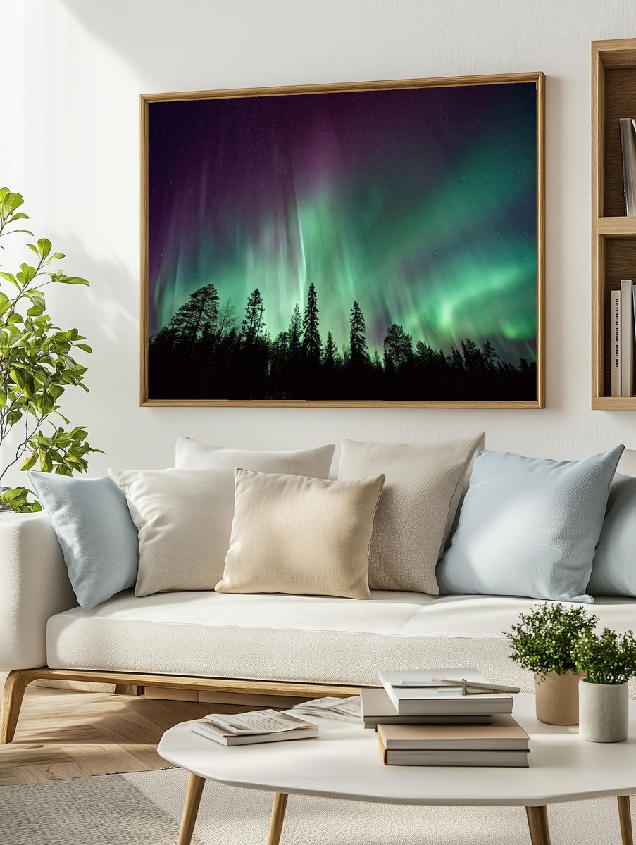 Aurora borealis night sky silhouettes. — room view 2